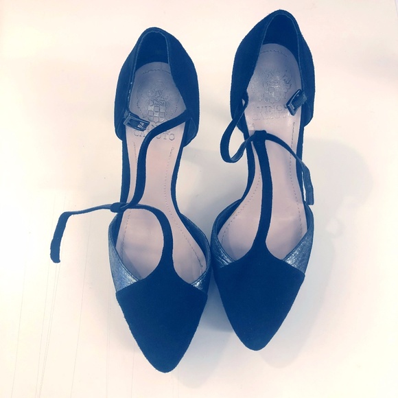 Vince Camuto suede black silver heels Size 8.5 - Picture 2 of 4
